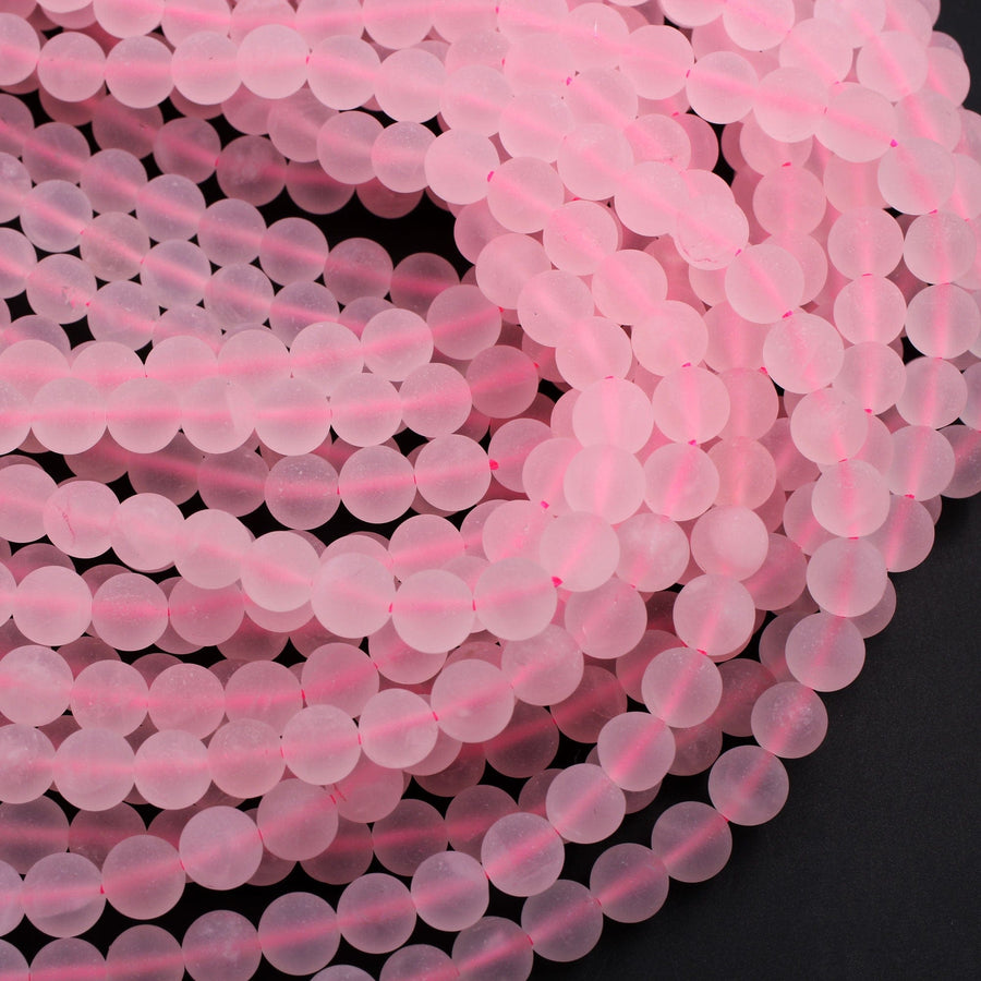 Matte Natural Pink Rose Quartz 4mm 6mm 8mm 10mm Round Beads Pastel Soft Baby Pink Gemstone 16" Strand