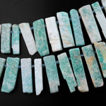 Natural Peruvian Amazonite Rectangle Rectangular Beads Spike Stick Slice Focal Pendant Cleopatra Style Fan Shaped 15.5" Strand