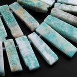 Natural Peruvian Amazonite Rectangle Rectangular Beads Spike Stick Slice Focal Pendant Cleopatra Style Fan Shaped 15.5" Strand