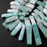 Natural Peruvian Amazonite Rectangle Rectangular Beads Spike Stick Slice Focal Pendant Cleopatra Style Fan Shaped 15.5" Strand