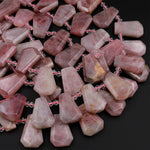 Natural Mauve Pink Rose Quartz Beads From Madagascar Faceted Trapezoid Tapered Teardrop Top Side Drilled Flat Slice Pendant 16" Strand
