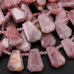 Natural Mauve Pink Rose Quartz Beads From Madagascar Faceted Trapezoid Tapered Teardrop Top Side Drilled Flat Slice Pendant 16" Strand