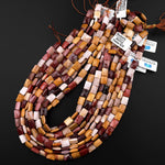 AAA Natural Australian Mookaite Beads Faceted 10x8mm Rectangle Cushion Natural Sunset Color Red Yellow Maroon Red Creamy White 15.5" Strand