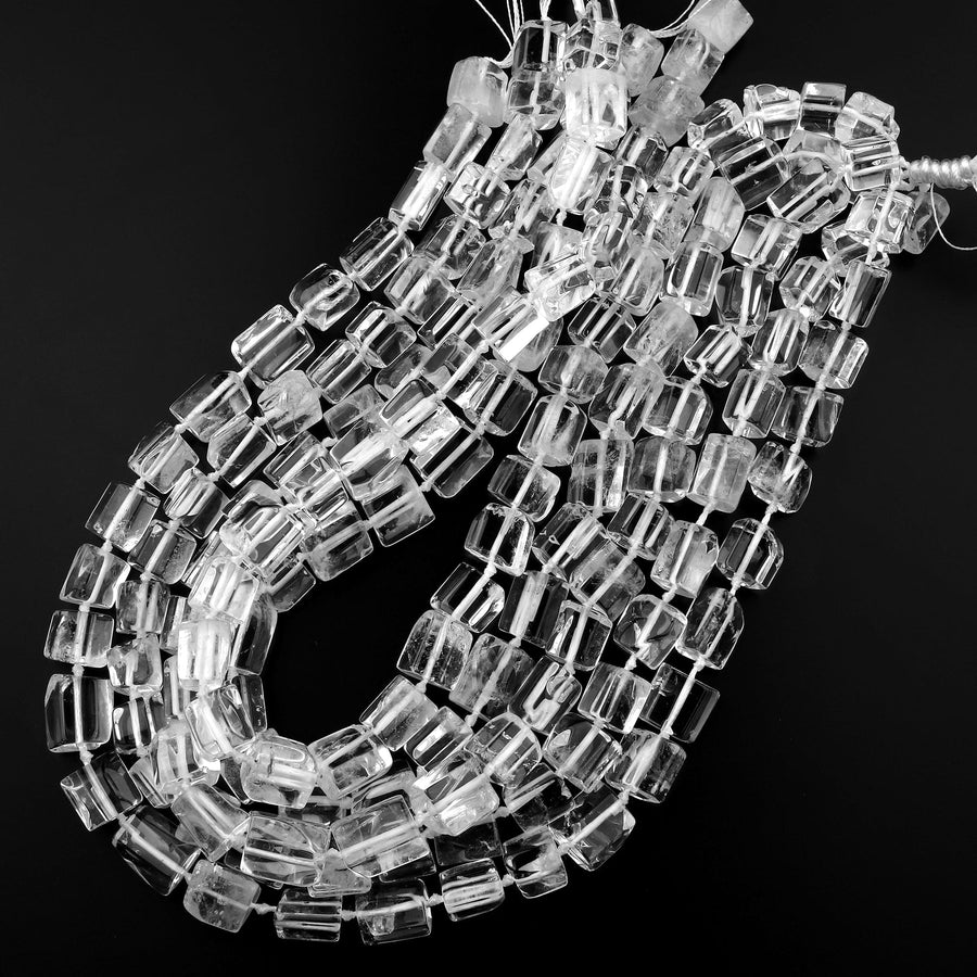 Natural Rock Quartz Beads Cylinder Tube Nugget Hand Cut Clear Raw Crystals 15.5" Strand
