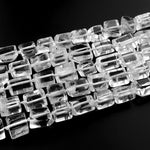 Natural Rock Quartz Beads Cylinder Tube Nugget Hand Cut Clear Raw Crystals 15.5" Strand