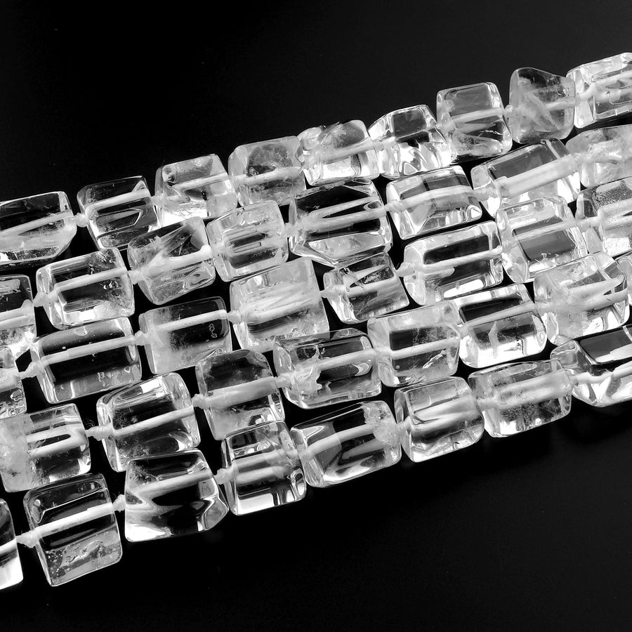 Natural Rock Quartz Beads Cylinder Tube Nugget Hand Cut Clear Raw Crystals 15.5" Strand