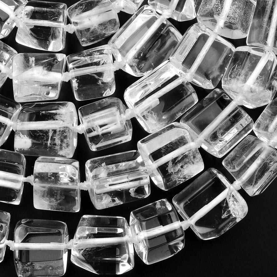 Natural Rock Quartz Beads Cylinder Tube Nugget Hand Cut Clear Raw Crystals 15.5" Strand