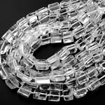 Natural Rock Quartz Beads Cylinder Tube Nugget Hand Cut Clear Raw Crystals 15.5" Strand