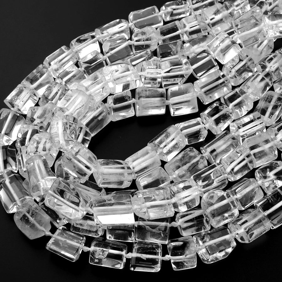 Natural Rock Quartz Beads Cylinder Tube Nugget Hand Cut Clear Raw Crystals 15.5" Strand