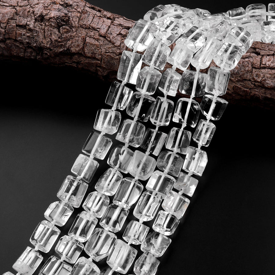 Natural Rock Quartz Beads Cylinder Tube Nugget Hand Cut Clear Raw Crystals 15.5" Strand