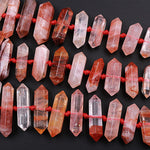 Lepidocrocite Quartz Beads Faceted Double Terminated Pointed Tips Large Healing Natural Red Quartz Crystal Focal Pendant Bead 15.5" Strand