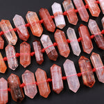 Lepidocrocite Quartz Beads Faceted Double Terminated Pointed Tips Large Healing Natural Red Quartz Crystal Focal Pendant Bead 15.5" Strand