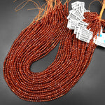 AAA Natural Orange Hessonite Garnet Faceted 2mm 3mm 4mm Round Beads Micro Diamond Cut Gemstone 15.5" Strand