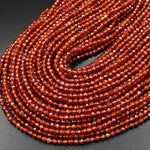 AAA Natural Orange Hessonite Garnet Faceted 2mm 3mm 4mm Round Beads Micro Diamond Cut Gemstone 15.5" Strand