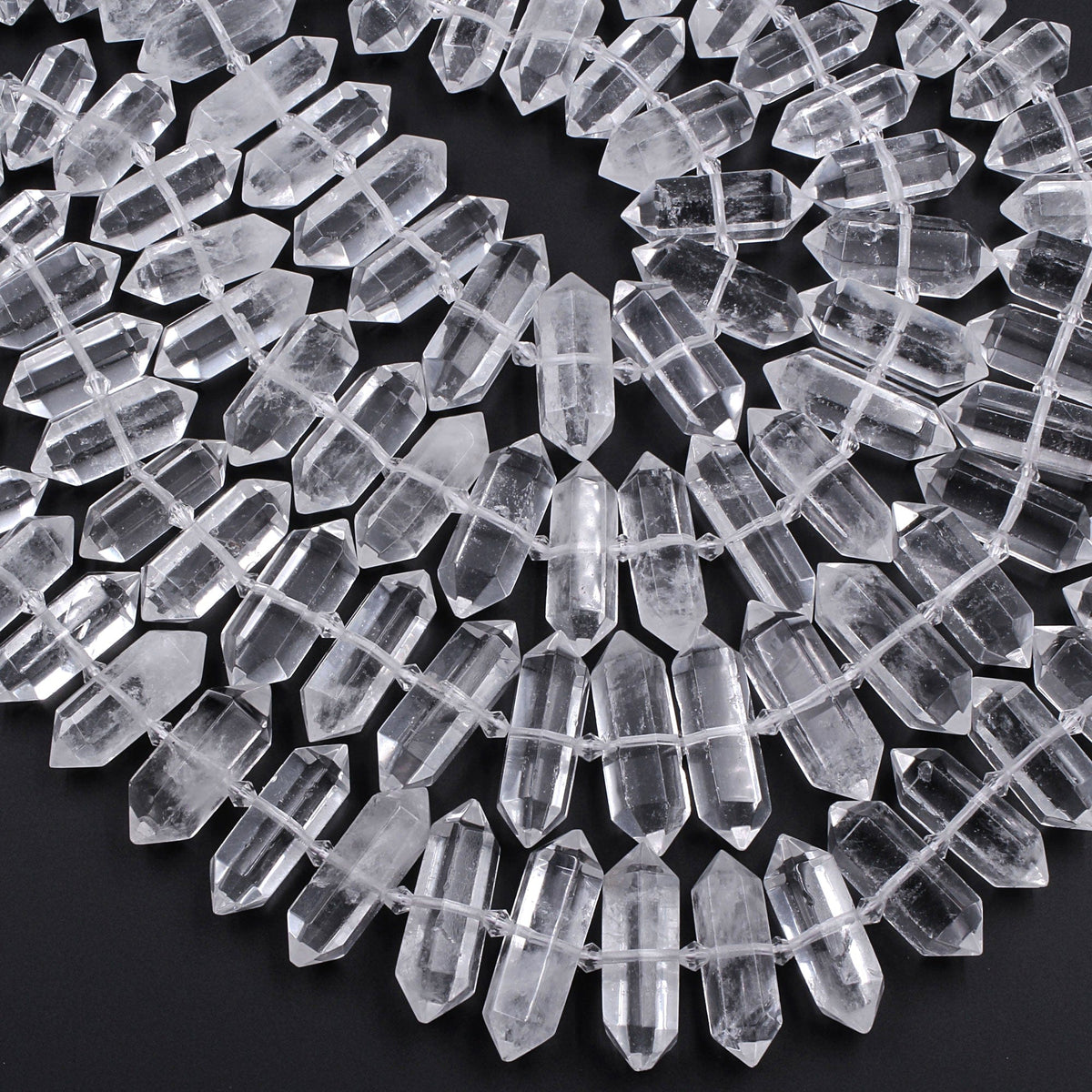 Rock Crystal Quartz Beads Faceted Double Terminated Points Large