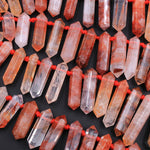 Lepidocrocite Quartz Beads Faceted Double Terminated Pointed Tips Top Side Drilled Natural Red Quartz Crystal Focal Pendant Bead 16" Strand