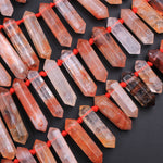 Lepidocrocite Quartz Beads Faceted Double Terminated Pointed Tips Top Side Drilled Natural Red Quartz Crystal Focal Pendant Bead 16" Strand