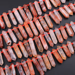 Lepidocrocite Quartz Beads Faceted Double Terminated Pointed Tips Top Side Drilled Natural Red Quartz Crystal Focal Pendant Bead 16" Strand
