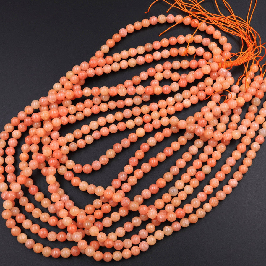 Genuine Natural Peach Orange Calcite Beads 6mm 8mm 10mm 12mm Round Smooth Plain Gemstone 15.5" Strand