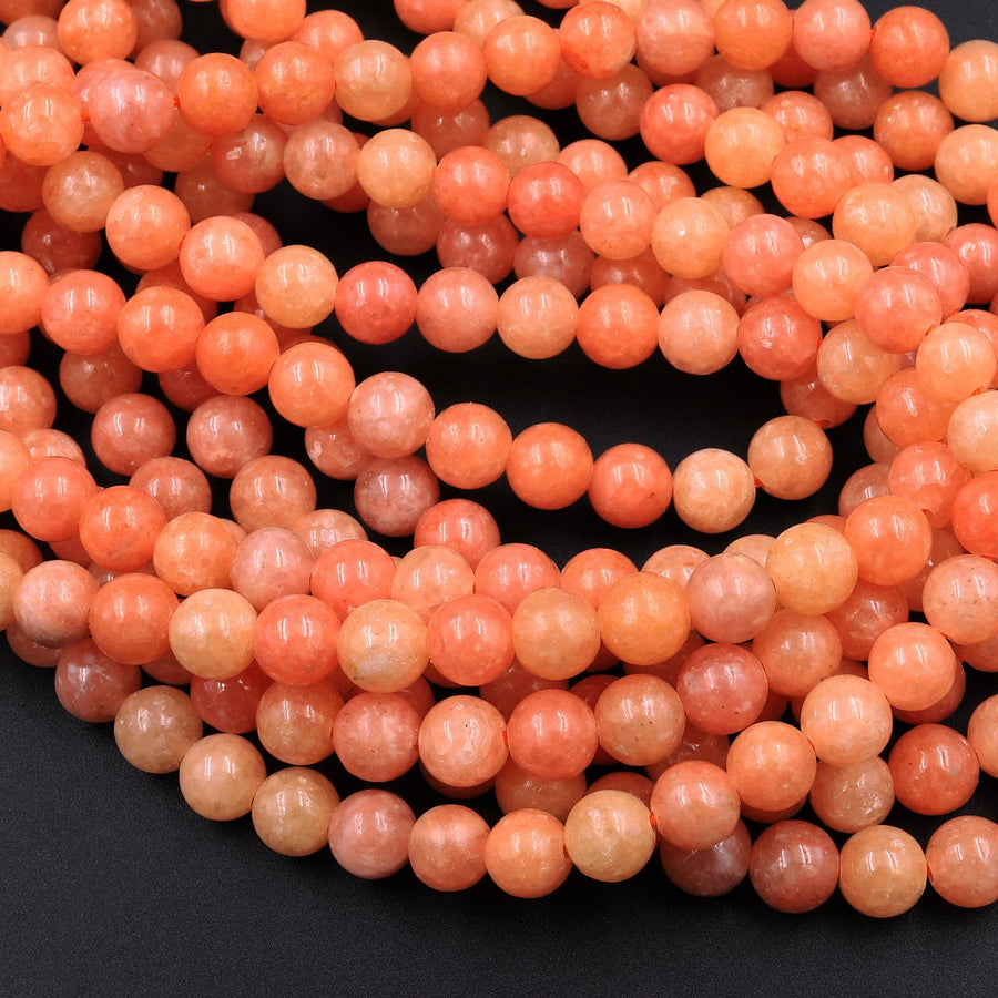 Genuine Natural Peach Orange Calcite Beads 6mm 8mm 10mm 12mm Round Smooth Plain Gemstone 15.5" Strand