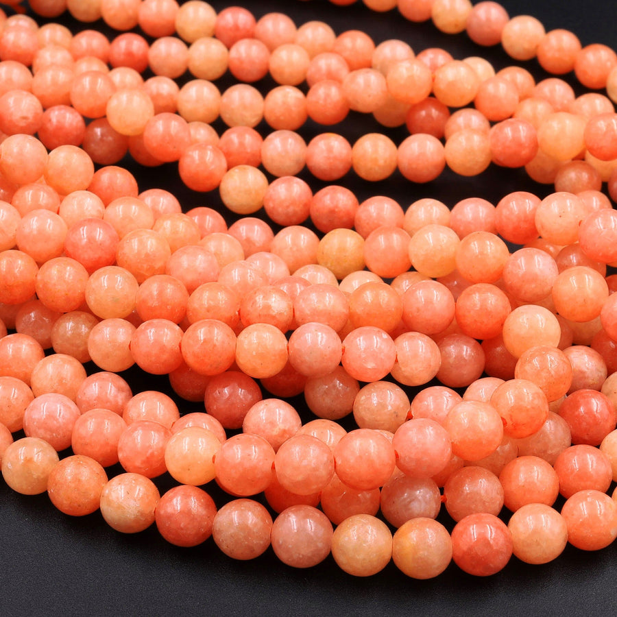 Genuine Natural Peach Orange Calcite Beads 6mm 8mm 10mm 12mm Round Smooth Plain Gemstone 15.5" Strand