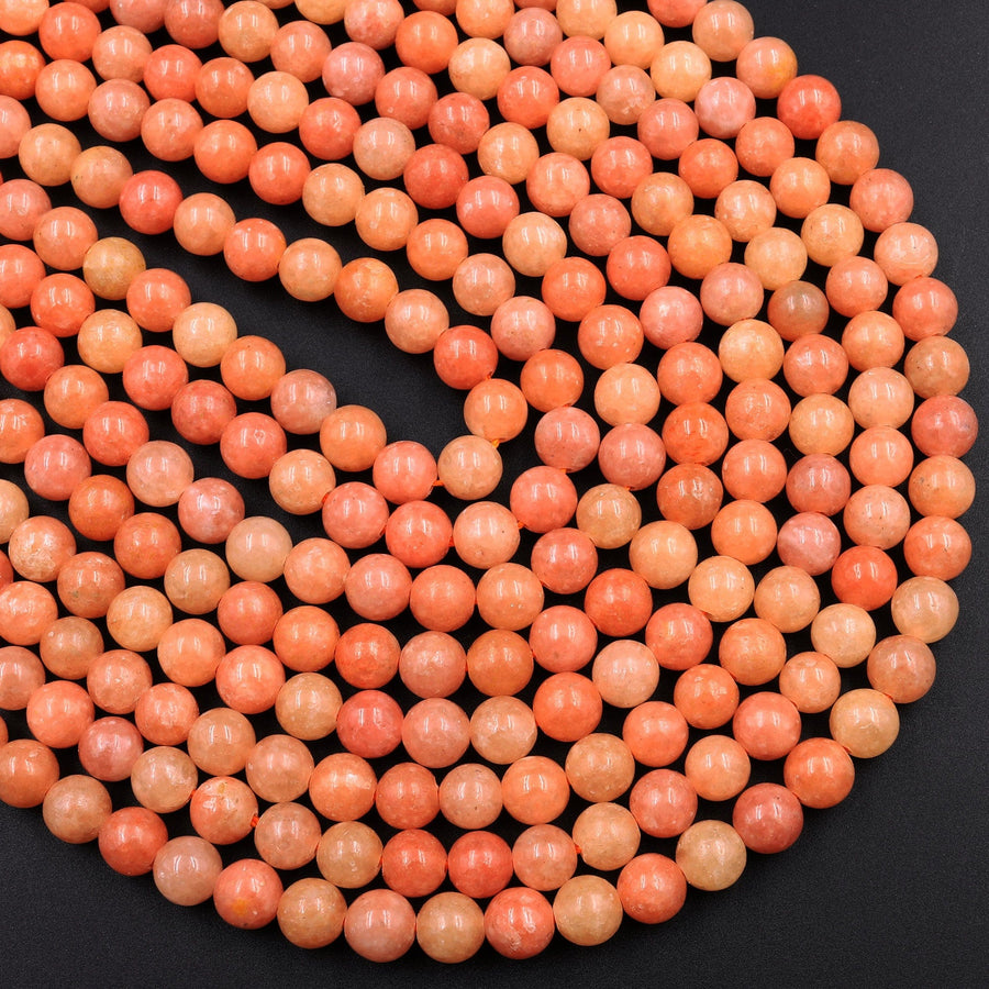 Genuine Natural Peach Orange Calcite Beads 6mm 8mm 10mm 12mm Round Smooth Plain Gemstone 15.5" Strand