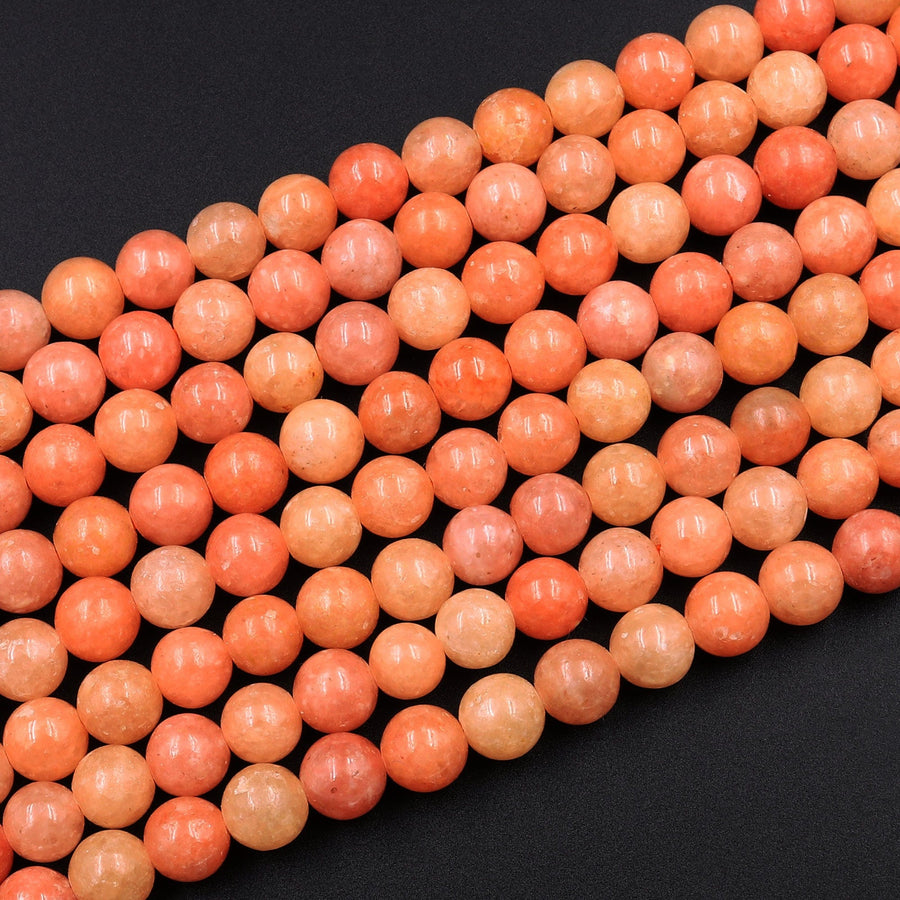 Genuine Natural Peach Orange Calcite Beads 6mm 8mm 10mm 12mm Round Smooth Plain Gemstone 15.5" Strand