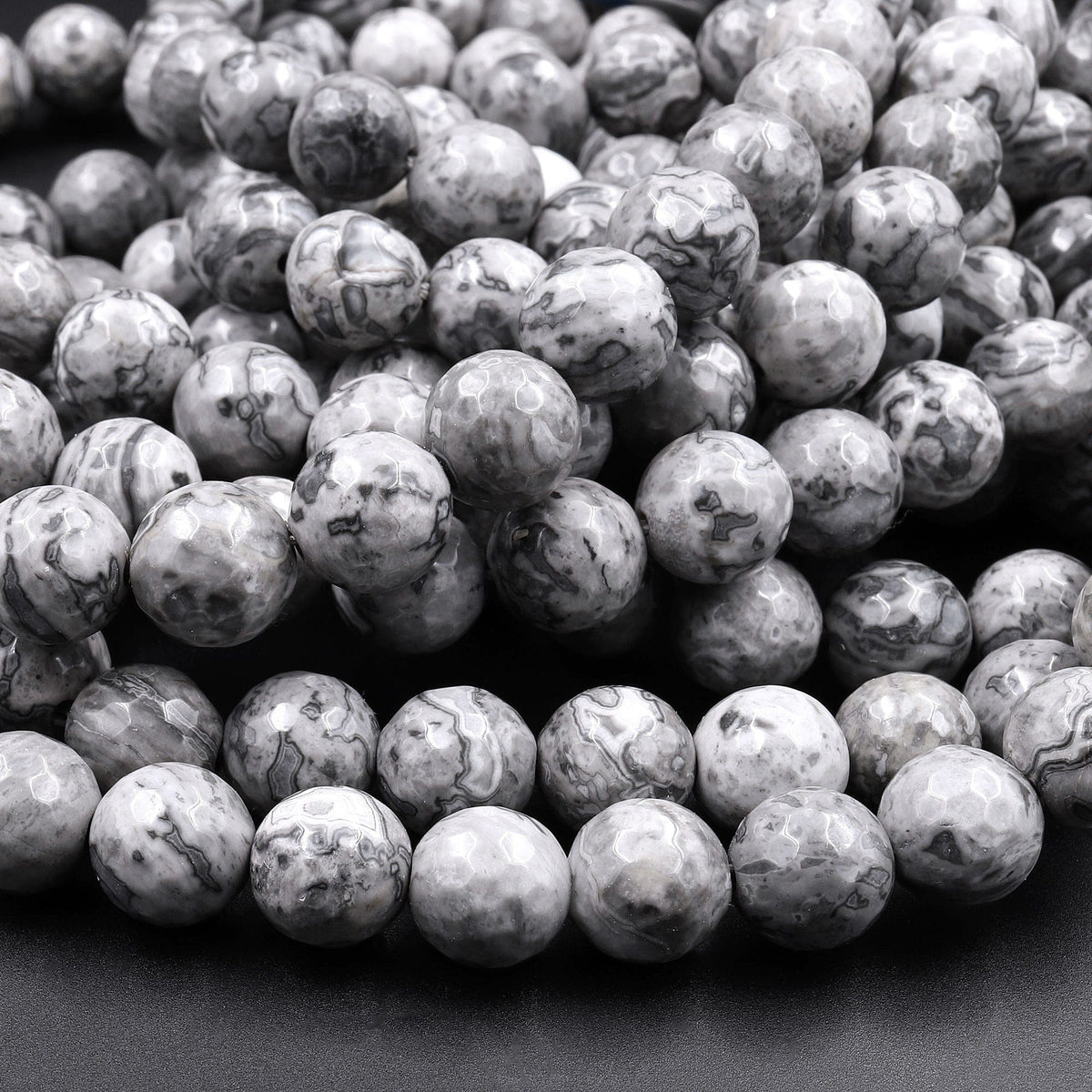 Faceted Natural Gray Crazy Lace Jasper | Map Stone Jasper Round