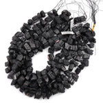 Rough Raw Natural Black Tourmaline Beads Nugget Short Chunky Real Genuine Black Tourmaline Crystal Gemstones Tube 15.5" Strand