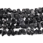 Rough Raw Natural Black Tourmaline Beads Nugget Short Chunky Real Genuine Black Tourmaline Crystal Gemstones Tube 15.5" Strand