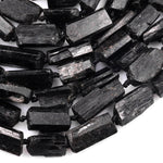 Drilled Raw Rough Natural Black Tourmaline Beads Nugget Gemstones Tube 15.5" Strand