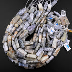 Natural Dendritic Opal Beads Faceted Flat Long Rectangle 15.5" Strand