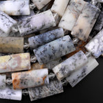 Natural Dendritic Opal Beads Faceted Flat Long Rectangle 15.5" Strand
