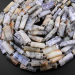 Natural Dendritic Opal Beads Faceted Flat Long Rectangle 15.5" Strand