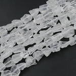 Natural Rock Crystal Quartz Freeform Nugget Beads Hand Hammered Raw Organic Gemstone 15.5" Strand