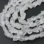 Natural Rock Crystal Quartz Freeform Nugget Beads Hand Hammered Raw Organic Gemstone 15.5" Strand
