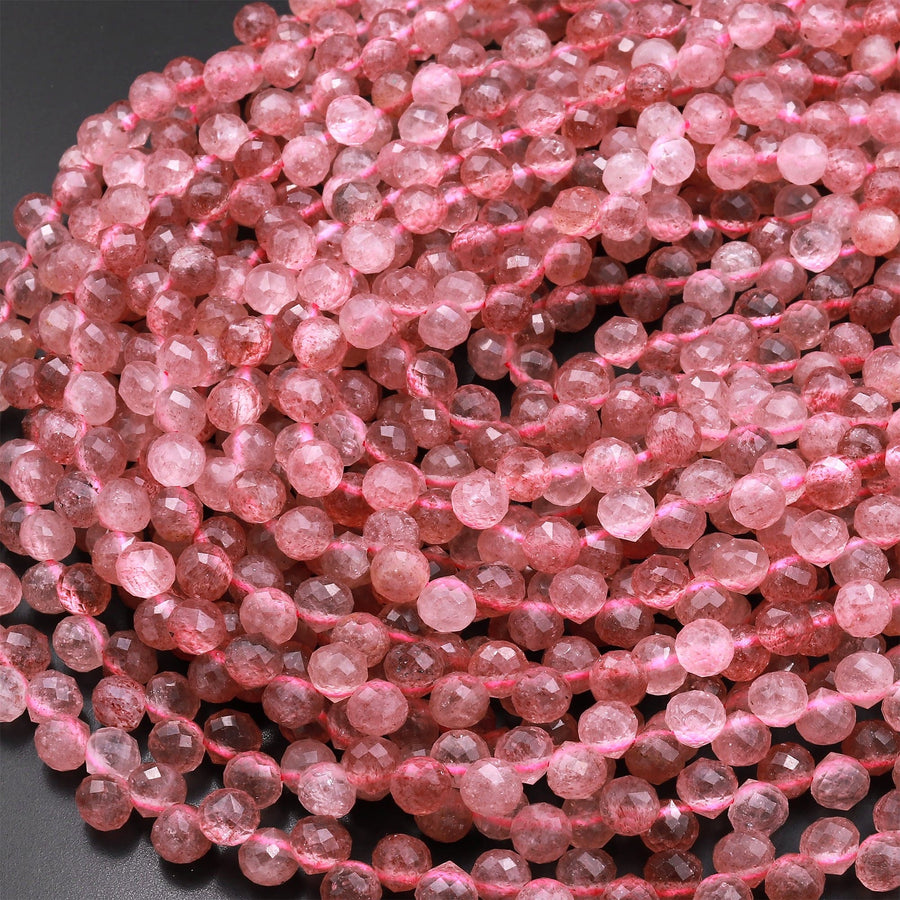 Natural Strawberry Quartz Faceted 6mm Rounded Teardrop Beads Good For Earrings 15.5" Strand