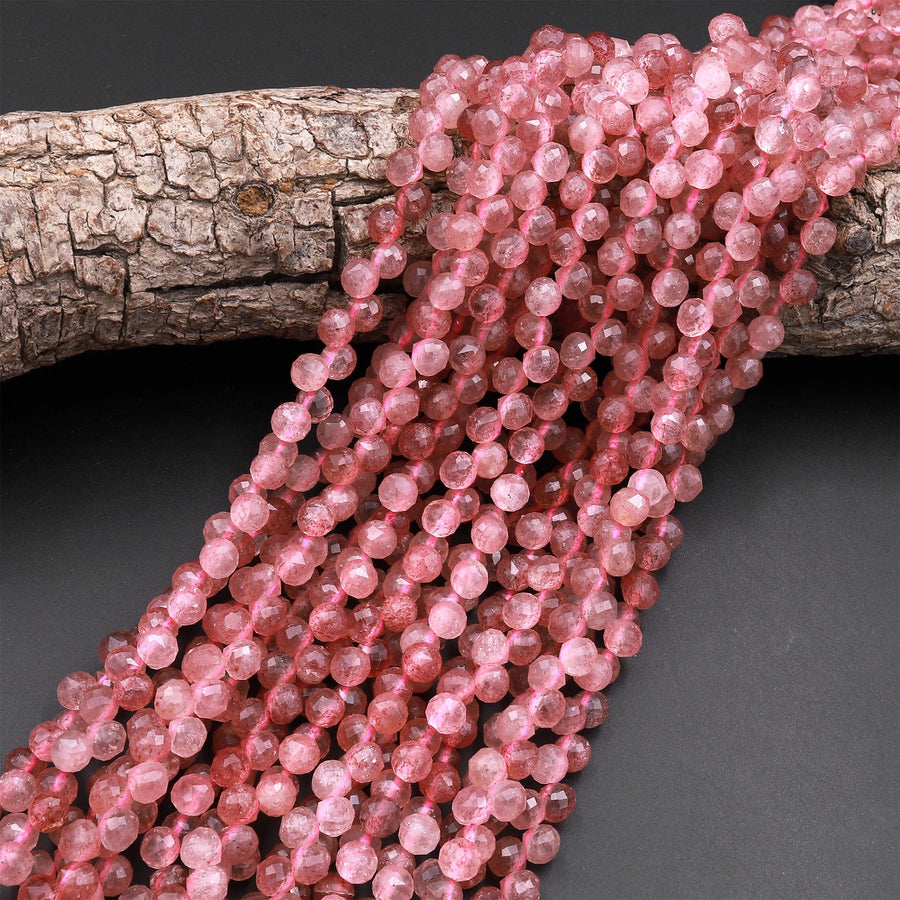 Natural Strawberry Quartz Faceted 6mm Rounded Teardrop Beads Good For Earrings 15.5" Strand