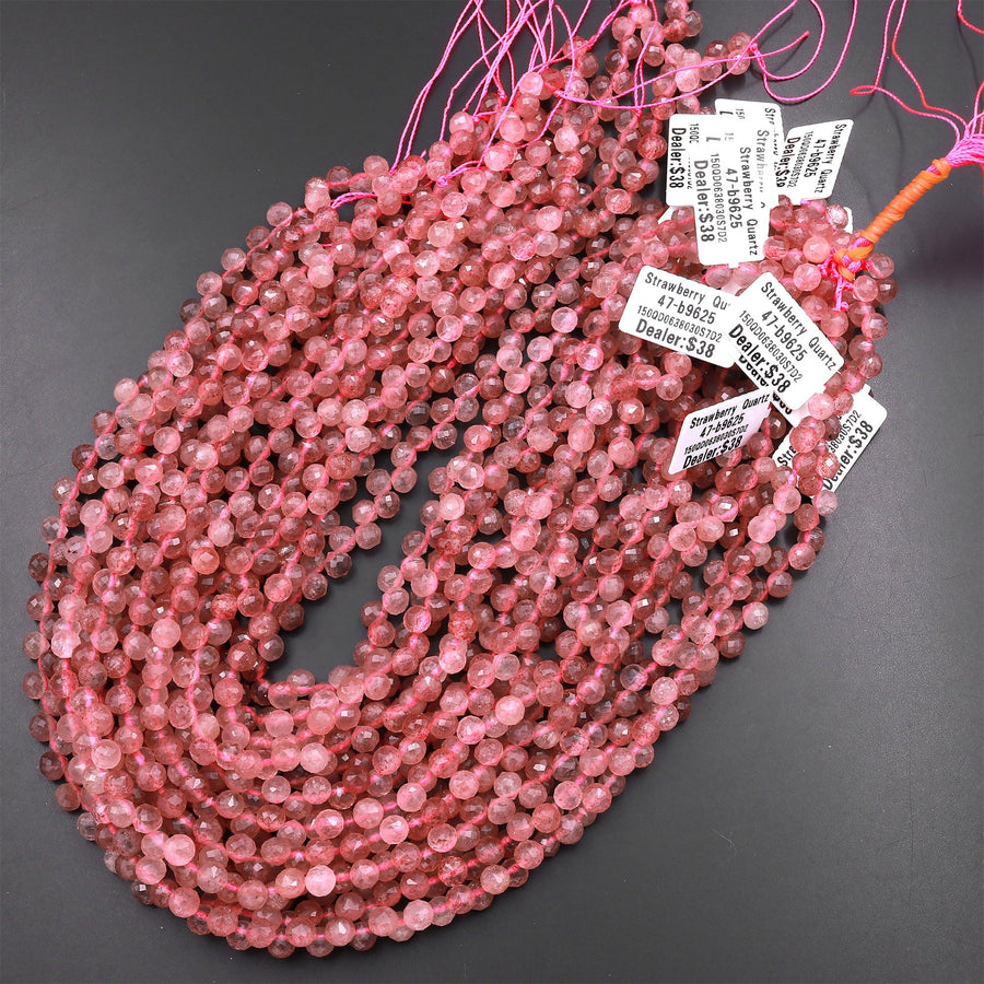 Natural Strawberry Quartz Faceted 6mm Rounded Teardrop Beads Good For Earrings 15.5" Strand