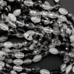 Black Rutilated Quartz Beads Faceted Drum Barrel 9mm 12mm Natural Black Tourmaline Rutile Quartz Semi Precious Gemstone 16" Strand