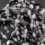 Black Rutilated Quartz Beads Faceted Drum Barrel 9mm 12mm Natural Black Tourmaline Rutile Quartz Semi Precious Gemstone 16" Strand