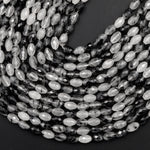 Black Rutilated Quartz Beads Faceted Drum Barrel 9mm 12mm Natural Black Tourmaline Rutile Quartz Semi Precious Gemstone 16" Strand