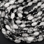 Black Rutilated Quartz Beads Faceted Drum Barrel 9mm 12mm Natural Black Tourmaline Rutile Quartz Semi Precious Gemstone 16" Strand