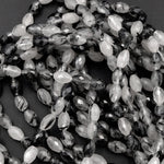 Black Rutilated Quartz Beads Faceted Drum Barrel 9mm 12mm Natural Black Tourmaline Rutile Quartz Semi Precious Gemstone 16" Strand