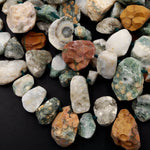 Natural Ocean Jasper Beads Raw Druzy Drusy Freeform Nuggets Green Yellow Orbs Eyes High Quality Gemstone 15.5" Strand