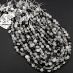 Black Rutilated Quartz Coin Beads 8mm 10mm Black Tourmaline Rutile Quartz Smooth Coin Black Semi Precious Gemstone 16" Strand
