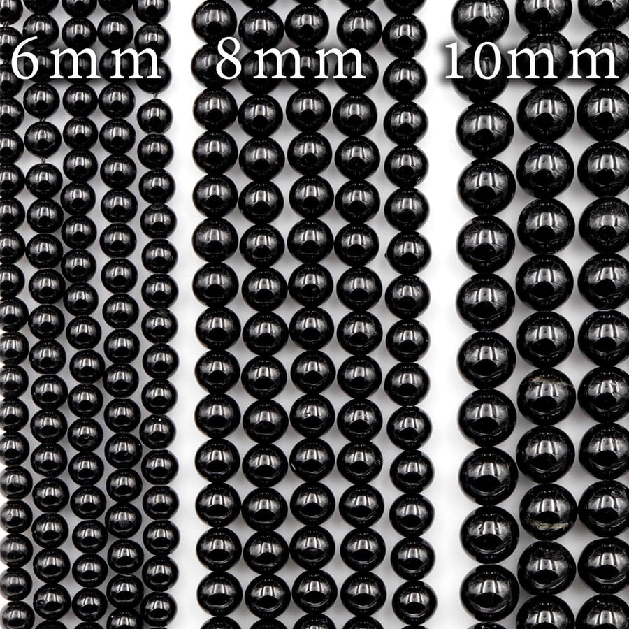 Genuine Natural Black Tourmaline Beads 4mm 6mm 8mm 10mm 12mm Round Beads A+ High Quality Black Gemstone Full 16" Strand