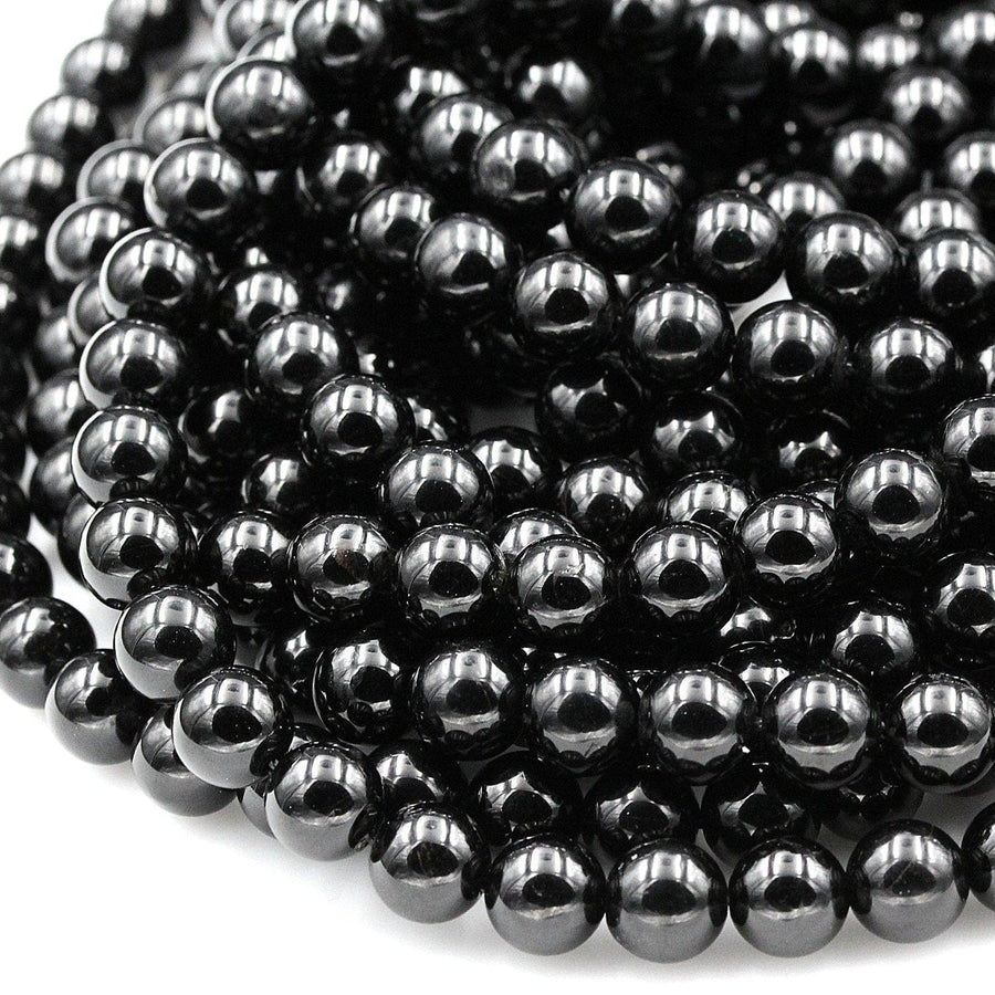 Genuine Natural Black Tourmaline Beads 4mm 6mm 8mm 10mm 12mm Round Beads A+ High Quality Black Gemstone Full 16" Strand