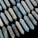 Natural Aquamarine Beads Faceted Double Terminated Points Large Top Drilled Real Genuine Soft Blue Aquamarine Focal Pendant 16" Strand