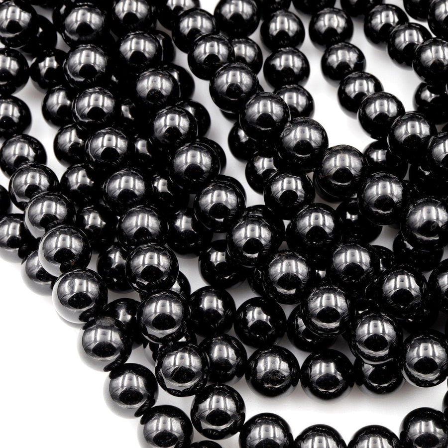 Genuine Natural Black Tourmaline Beads 4mm 6mm 8mm 10mm 12mm Round Beads A+ High Quality Black Gemstone Full 16" Strand